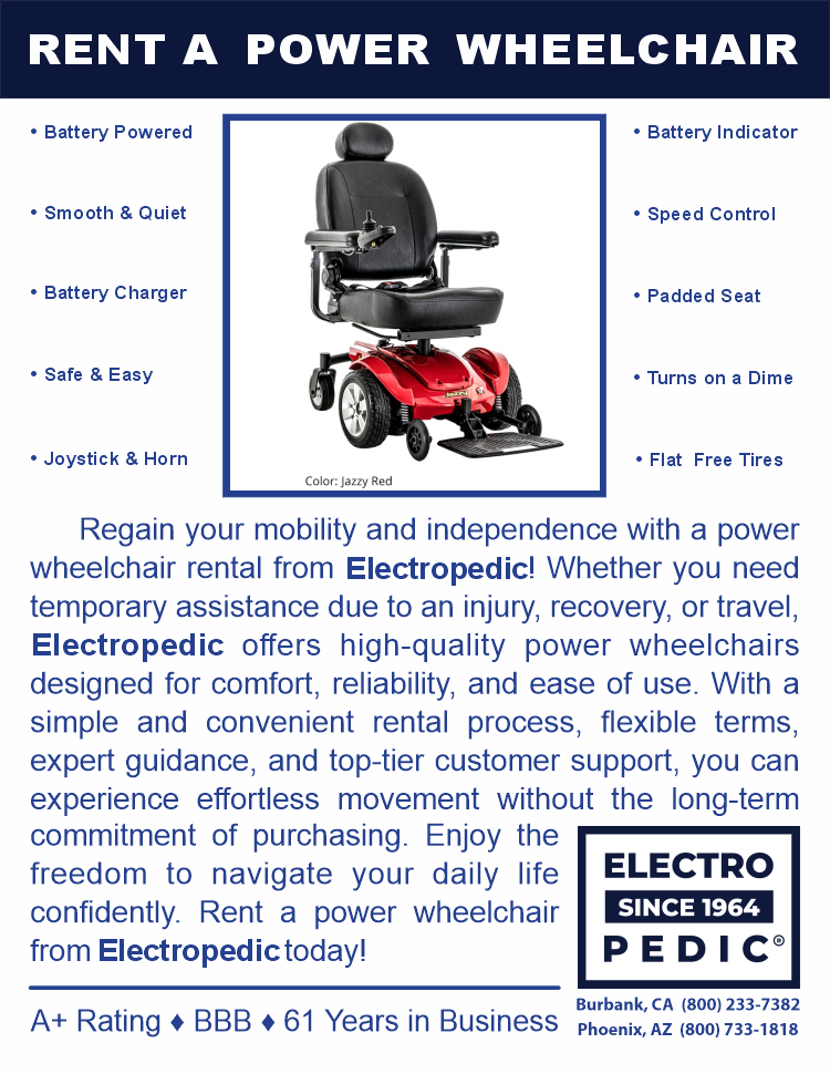 Los Angeles Electropedic Rent an electric wheelchair